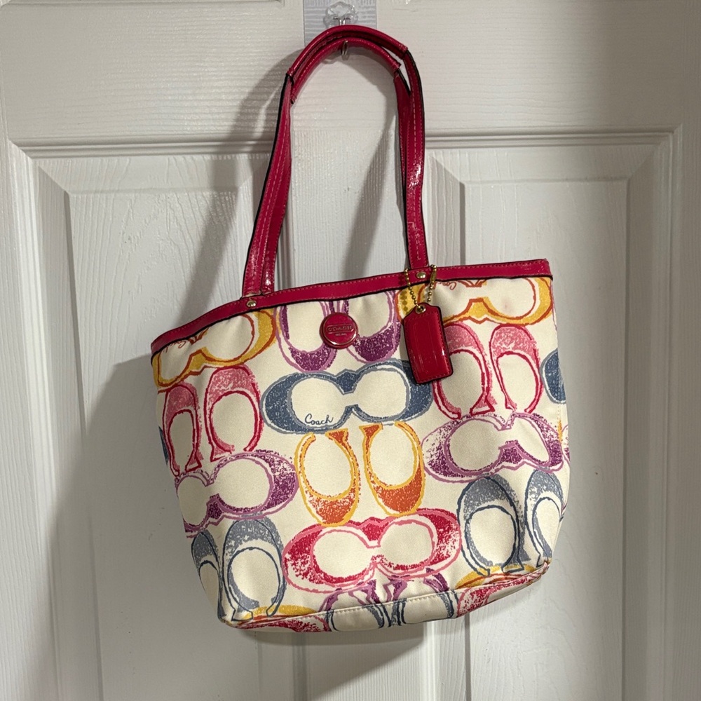 Coach Colorful Signature Tote with Red Accents